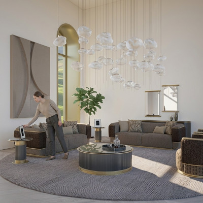 Sofagarnitur 4-Teile Textil Sofa Dräisëtzer Polster Fotel Neit Zweesëtzer Sofa