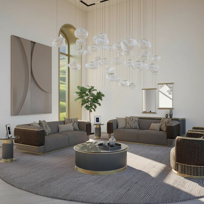 Sofagarnitur 4-Teile Textil Sofa Dräisëtzer Polster Fotel Neit Zweesëtzer Sofa