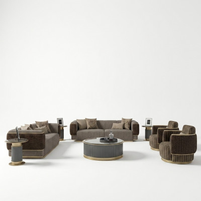 Sofagarnitur 4-Teile Textil Sofa Dräisëtzer Polster Fotel Neit Zweesëtzer Sofa