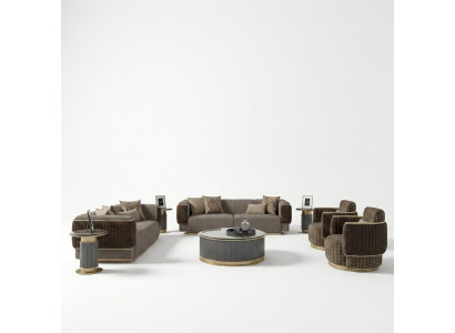 Sofagarnitur 4-Teile Textil Sofa Dräisëtzer Polster Fotel Neit Zweesëtzer Sofa