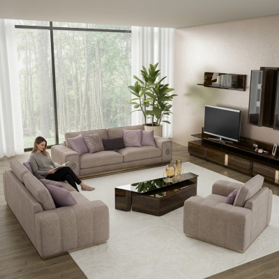 Luxus Miwwelen Sofagarnitur Komplett mat Couchtisch Wunnzëmmer Set 5 Deeler