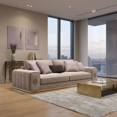 Beige Dräisëtzer Canapé Couch Wunnzëmmer Gepolstert Miwwelen Ariichtung Nei Miwwelen