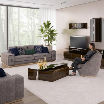 Canapé-Set Wunnzëmmer Komplett 5 Deeler Canapéë Couchen Modern Fauteuil mat Couchdësch