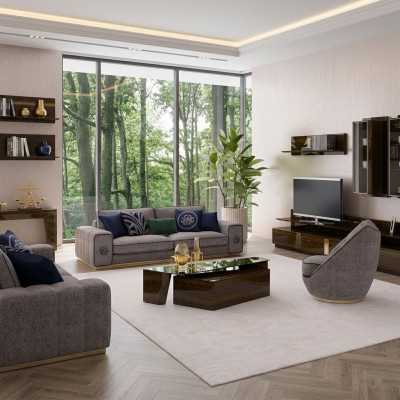 Canapé-Set Wunnzëmmer Komplett 5 Deeler Canapéë Couchen Modern Fauteuil mat Couchdësch