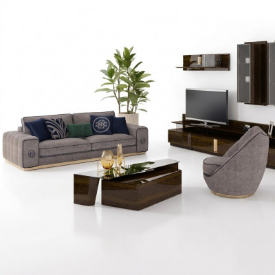 Canapé-Set Wunnzëmmer Komplett 5 Deeler Canapéë Couchen Modern Fauteuil mat Couchdësch