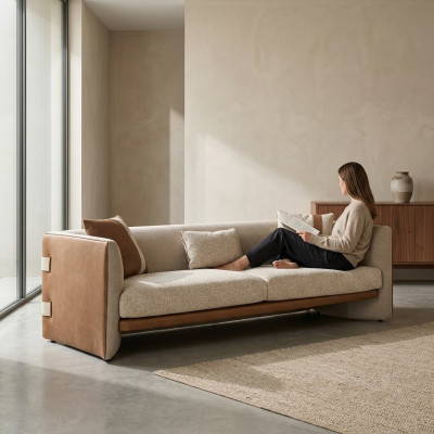 Béi Sofa Luxus Dräisëtzer Couch Modern Ariichtung Polstermöbel Textil