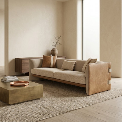 Béi Sofa Luxus Dräisëtzer Couch Modern Ariichtung Polstermöbel Textil