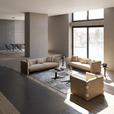 Luxus Wunnzëmmer Garnitur 7tlg Polsterméiwer Dräisëtz Sofas Textil Sesselen Nei