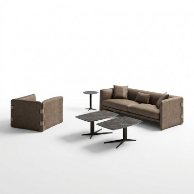 Wunnzëmmer Komplett 6 Deeler 2x Dësch Luxus Polstersofa Beige Sofa Couch Neu