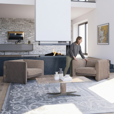 2x Luxus Still Liewenszëmmer Holz Dësch Modern Miwwelen Textil Polstersstill