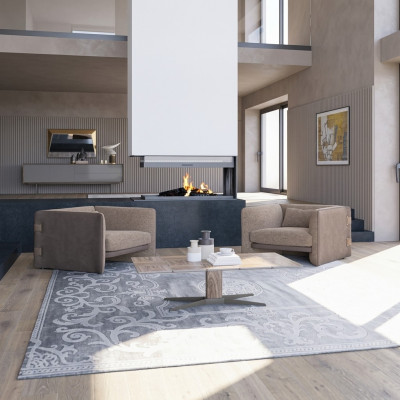 2x Luxus Still Liewenszëmmer Holz Dësch Modern Miwwelen Textil Polstersstill