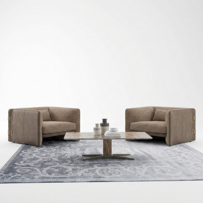 2x Luxus Still Liewenszëmmer Holz Dësch Modern Miwwelen Textil Polstersstill