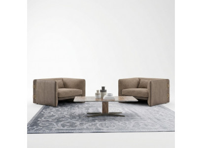 2x Luxus Still Liewenszëmmer Holz Dësch Modern Miwwelen Textil Polstersstill