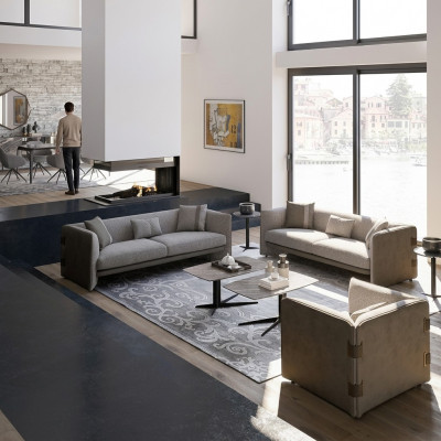 Grousst Wunnzëmmer Set 7-Deeler Modern 2x Dräisëtzer Sofas Gepolstert Still Nei
