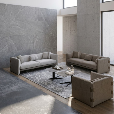 Grousst Wunnzëmmer Set 7-Deeler Modern 2x Dräisëtzer Sofas Gepolstert Still Nei