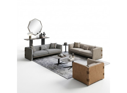 Grousst Wunnzëmmer Set 7-Deeler Modern 2x Dräisëtzer Sofas Gepolstert Still Nei