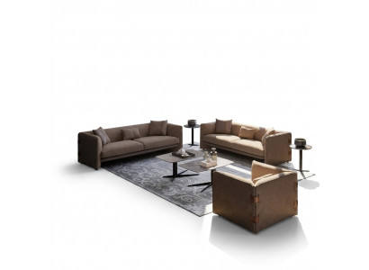 Wunnzëmmer 7tlg Braun 2x Sofae Modern Fotell mat Clubdësch Luxus Ariichtung