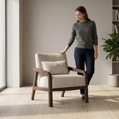 Luxus Holz Still Wunnzëmmer Textil Polstermébel Design Ariichtung Nei