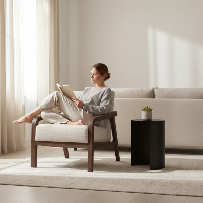 Wunnzëmmer Fautteuil Holz Polster Textil Ariichtungs Géigend Polstermébel Design