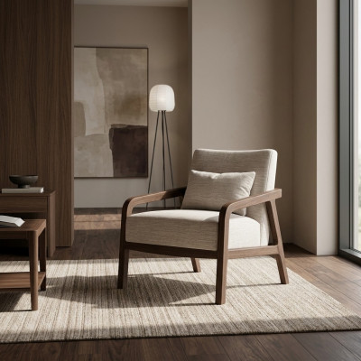 Wunnzëmmer Fautteuil Holz Polster Textil Ariichtungs Géigend Polstermébel Design