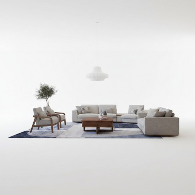 Wunnzëmmer Set 4tlg Zweesëtzer mat Dräisëtzer Sofa Polster Textil 2x Sessel Nei