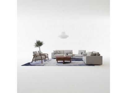 Wunnzëmmer Set 4tlg Zweesëtzer mat Dräisëtzer Sofa Polster Textil 2x Sessel Nei
