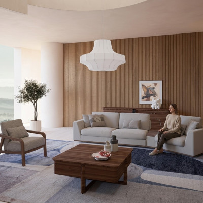 Polstermeubel Sofa Couch Dräisiichter Wunnzëmmer Design Sëtz Holz Textil