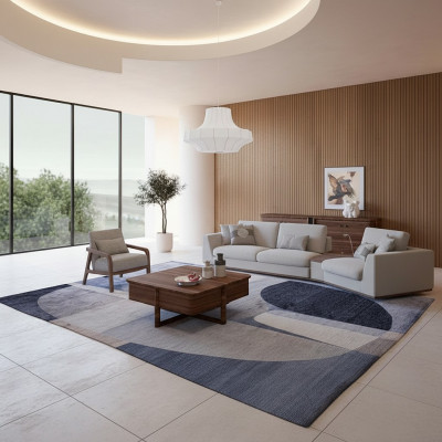 Polstermeubel Sofa Couch Dräisiichter Wunnzëmmer Design Sëtz Holz Textil