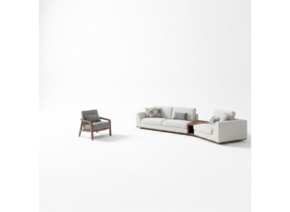 Polstermeubel Sofa Couch Dräisiichter Wunnzëmmer Design Sëtz Holz Textil