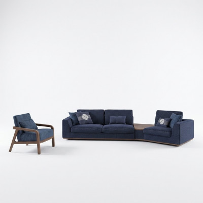 Blo Sofagarnitur Set Dräisëtzer Sofae Wunnzëmmer Sëtz Modern Design Textil