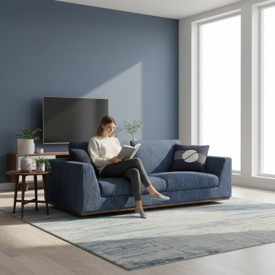 Wunnzëmmer Blo Zweesëtzeger Sofa Canapé Modernen Design Stoffsopha Textil
