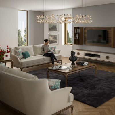 Modern Komplett 2x Dräisëtzeger Sofa Wäiss Textil Wunnzëmmer Design Sofa Canapé