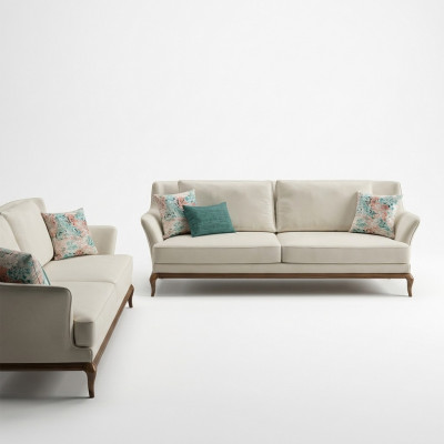 Modern Komplett 2x Dräisëtzeger Sofa Wäiss Textil Wunnzëmmer Design Sofa Canapé