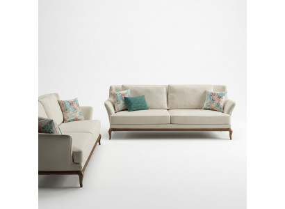 Modern Komplett 2x Dräisëtzeger Sofa Wäiss Textil Wunnzëmmer Design Sofa Canapé