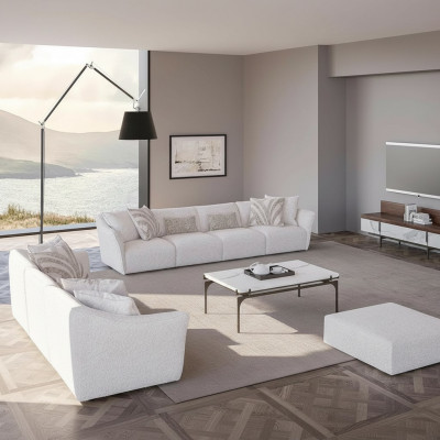 Luxus Wäiss 2x Sofa Véiersëtzer Wunnzëmmer Dësch Modern Textil Ariichtung