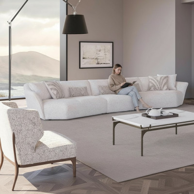 Luxus Set 2-Stéck Wunnzëmmer Sofa Fënnef-Plaz Textil Sofa Emrichtung Beistelltisch