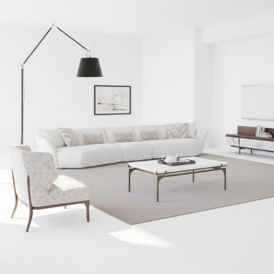 Luxus Set 2-Stéck Wunnzëmmer Sofa Fënnef-Plaz Textil Sofa Emrichtung Beistelltisch