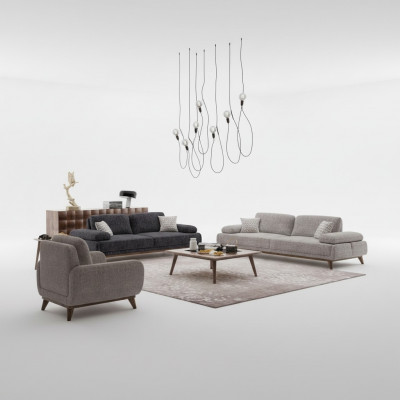 Wunnzëmmer Set Gro Sofa Zwëschesëtzer mat Dräisëtzer Textildesign Couchtisch