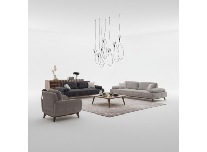 Wunnzëmmer Set Gro Sofa Zwëschesëtzer mat Dräisëtzer Textildesign Couchtisch