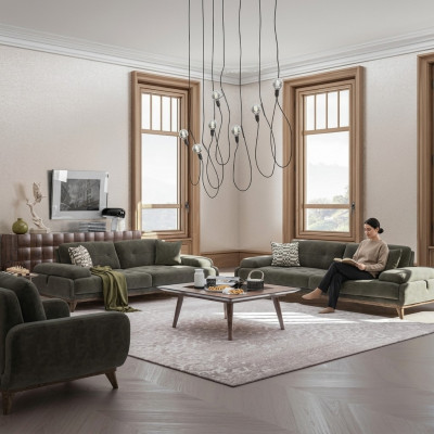Polstermöbel 4tlg Sofagarnitur Sofa Zweisitzer mat Dräisëtzer Luxus Couchtisch