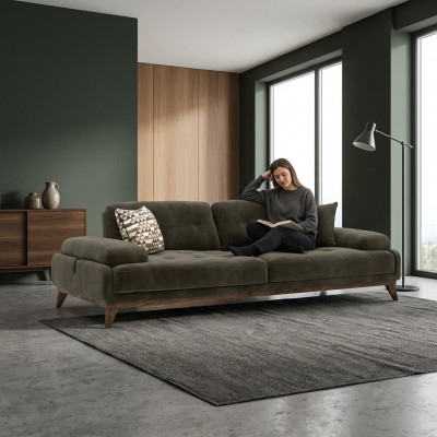 Luxus Polstermiwwelen Sofa Dräisëtzer Canapé Wunnzëmmer Ariichtung Polster Stoff