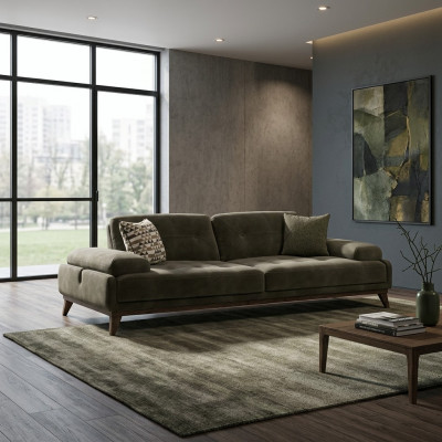 Luxus Polstermiwwelen Sofa Dräisëtzer Canapé Wunnzëmmer Ariichtung Polster Stoff