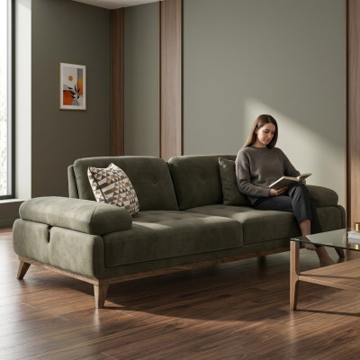 Grou Sofa Zwësëtzeger Polstermiwwele Ariichtung Luxus Wunnzëmmer Polster Stoff