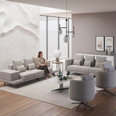 Komplett Set 6-Stéck 2x Drësëtz Sofa Nei 2x Fotell Luxus Wunnzëmmer Dësch