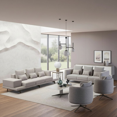 Komplett Set 6-Stéck 2x Drësëtz Sofa Nei 2x Fotell Luxus Wunnzëmmer Dësch