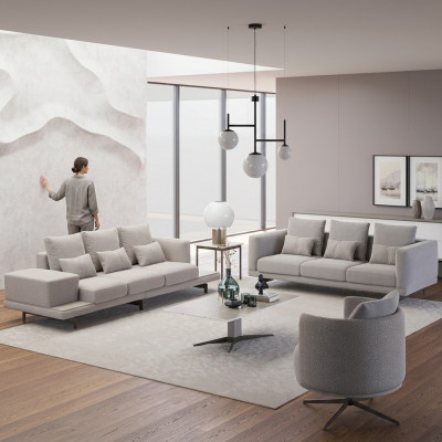 Wunnzëmmer Komplett 2x Sofa Dräisiichter Textil Polstermiwwel Fotel Nei Dëschtabléiert