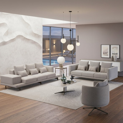 Wunnzëmmer Komplett 2x Sofa Dräisiichter Textil Polstermiwwel Fotel Nei Dëschtabléiert