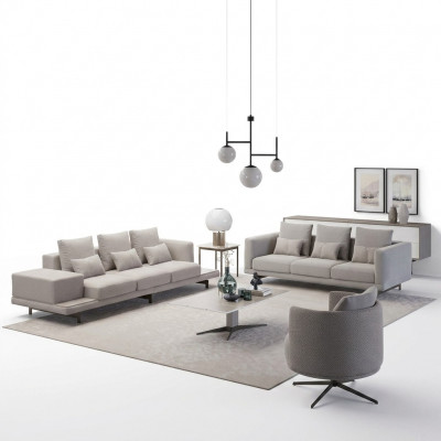 Wunnzëmmer Komplett 2x Sofa Dräisiichter Textil Polstermiwwel Fotel Nei Dëschtabléiert