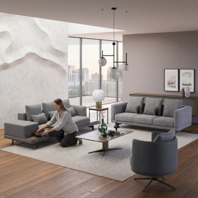 Sofagarnitur Wunnzëmmer Modern Garnitur 2x Sofa Dräisëtzer Polstermöbel Fotell
