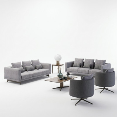 Modern Miwwelen Wunnzëmmer Set 6tlg 2x Still Garnitur Luxus 2x Fauteuilen Dësch